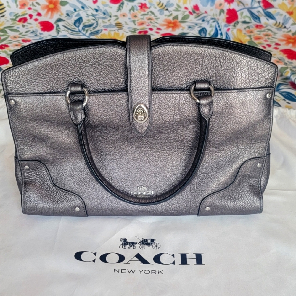 Coach Metallic Charcoal Gray Leather Handbag